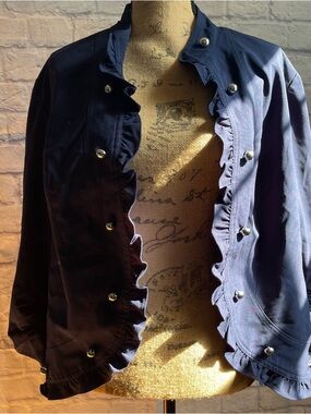 NWT Versona Navy Ruffle-Trim Blazer Jacket